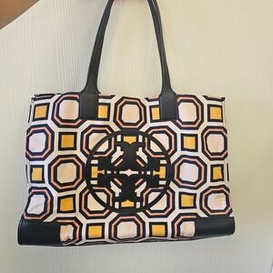 Tory BURCH Stylish Geometric Tote Bag - Black, Yellow, White